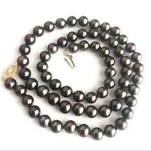 Akoya pearls 18”necklace 14K filigree gold clasp Slate or peacock color